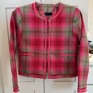 $295 NEW Oscar de la Renta Girls WOOL Jacket Hot Pink Green Plaid Blazer 14 Y